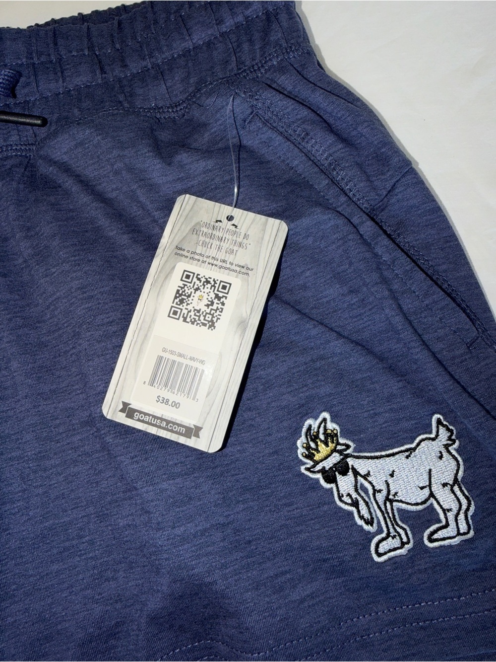 GOAT USA Crown Goat Lounge Shorts NWT Blue Drawstring Zip Pocket Small - Picture 5 of 7